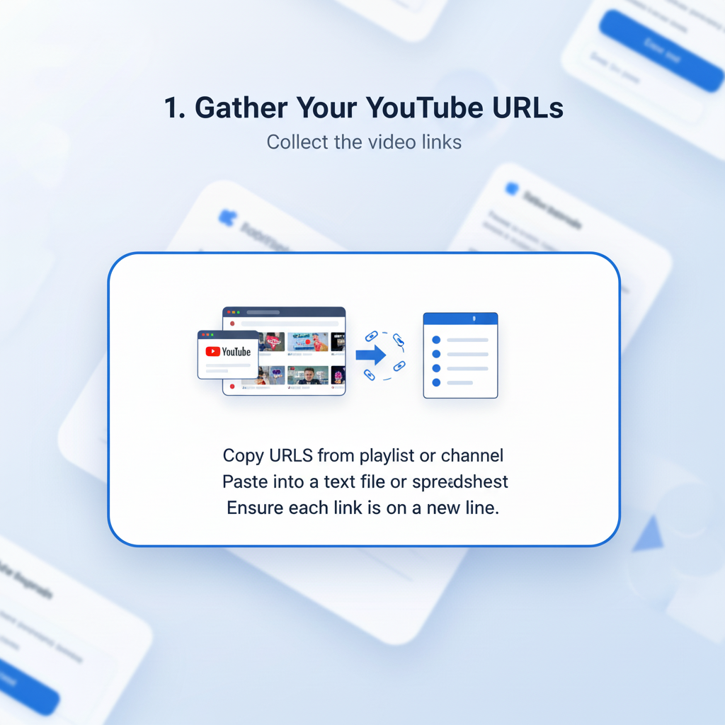 A screenshot of a text editor showing a long list of YouTube video URLs.